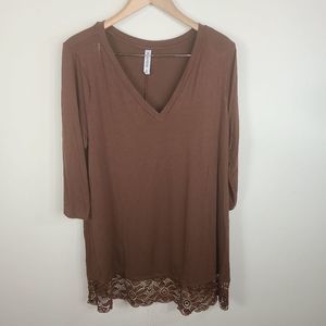 Zenana Premium V Neck Lace Bottom Tunic